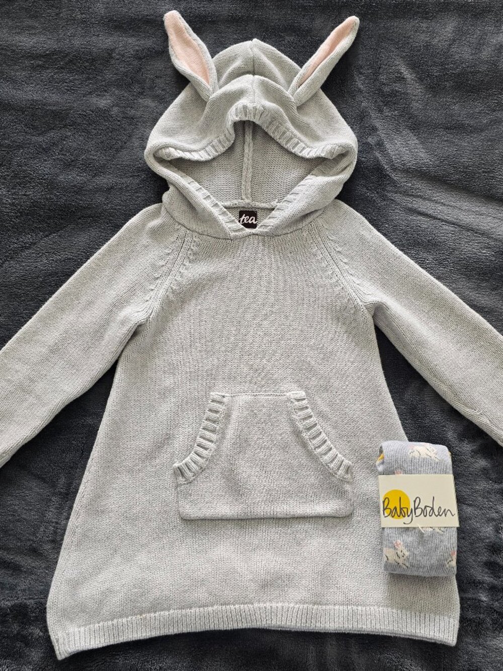 Size 2T Tea Collection Bunny Ear Sweater Dress & NWT Baby Boden Tights Set